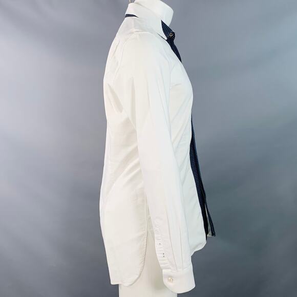 PAUL SMITH Size M White Navy Cotton Contrast Trim Long Sleeve Shirt - Picture 3 of 9